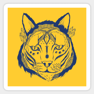 Navy Gold Mystical Tribal Cat Sticker